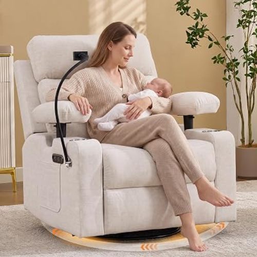 Power Nursery Recliner, Swivel Rocker Glider, Adjustable Armrests