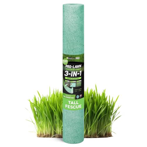 Growtrax PRO-Lawn 3-in1 Tall Fescue Mix Grass Seed Roll Mat - 500 Sq Ft | Includes grass seed, fertilizer & mulch, establishes durable, high-traffic lawns with simple roll-out application