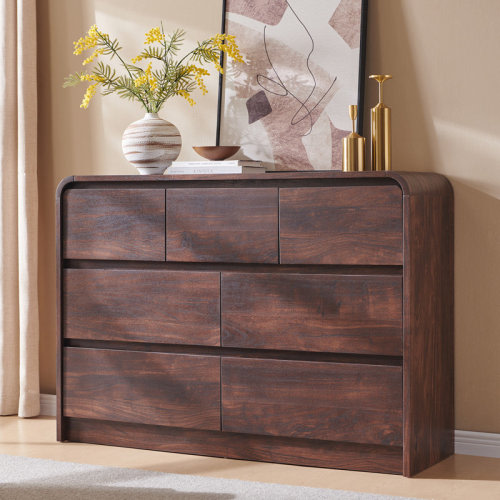 Ebern Designs Maud Modern 7 Drawers Dresser for Bedroom, 47" Wide Wood Dressers & Chests of Drawers w/Curved Profile Design & Reviews | Wayfair