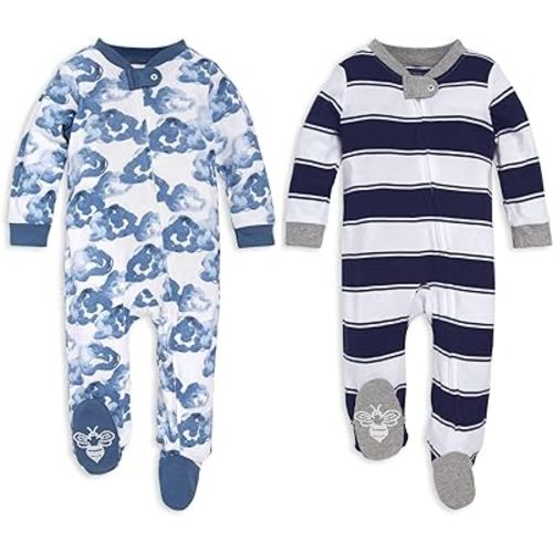 Burt's Bees Baby Boys Sleep and Play PJs, 100% Organic Cotton One-Piece Zip Front Romper Jumpsuit Pajamas