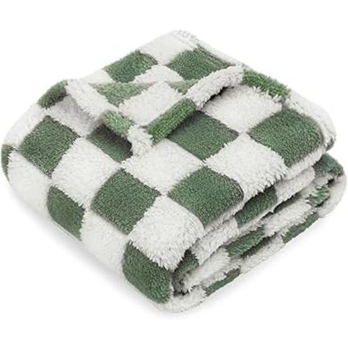 HOMRITAR Baby Blanket for Boys 3D Checkered Baby Blankets Soft Plush Warmer Fluffy Fleece Infant Toddler Newborn Receiving Blankets for Bed Crib Stroller All Season 30 x 40 Inch, Forset Green