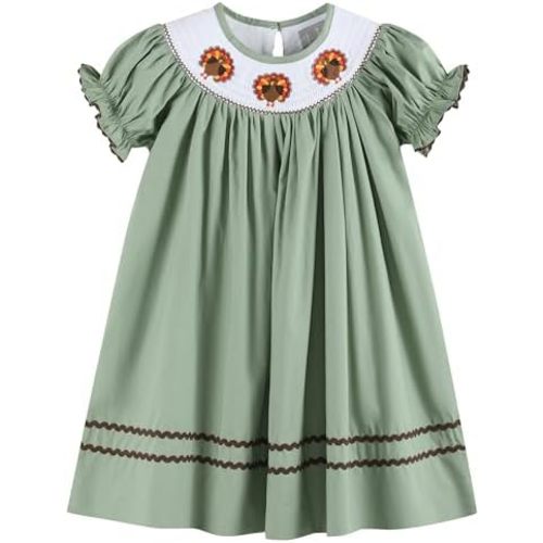 Lil cactus Baby and Girls Smocked Pumpkin Thanksgiving Bishop Dress