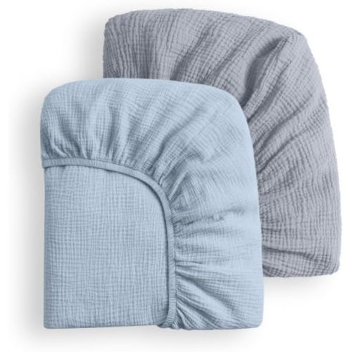 Blissful Diary Muslin Crib Sheets, 2 Pack, Light Blue & Grey