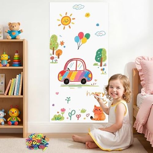 Magnetic Dry-Erase Board for Walls, 47.2” x 17.5” Peel and Stick Whiteboard Wallpaper with Magnet Accessories, Self-Adhesive Reusable Magnetic Board for Kid Room Wall Home Office Classroom