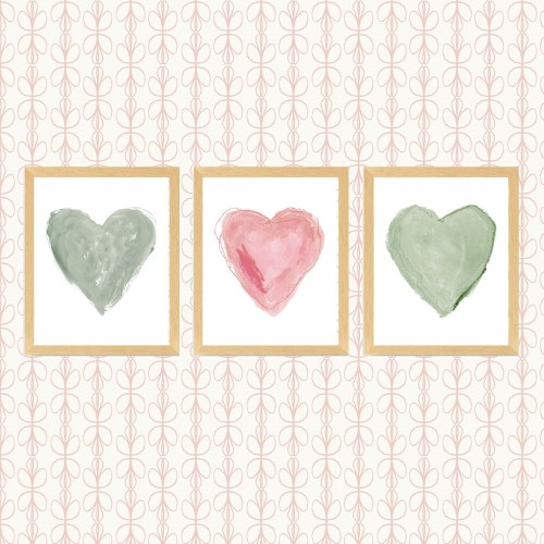 Elegant Sage & Dusty Rose Heart Prints, Soft Pink and Green Nursery Art, Romantic Girls Bedroom Decor, Sage Green Wall Art, Earthtone Hearts