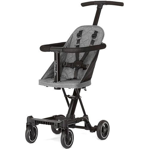 Dream On Me Coast Rider Travel Stroller, Lightweight & Compact Baby Stroller, Theme Park Approved, Book-Folding Design, Adjustable Handle, Soft-Ride Wheels, Converts to Rider & Scooter - Gray