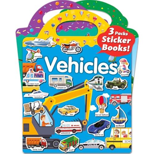 Walenced Reusable Sticker Book, Stickers for Kids, Boy Girl Birthday Gifts | Craft Activities, Boy Girl Travel Toys, Airplane Travel & Road Trip Essentials Kids, Car Toys