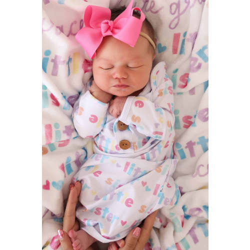 Little Sister Newborn Baby Knot Gown & Hat Set