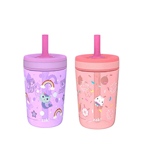 Zak Designs Gabby's Dollhouse Kelso Toddler Cups For Travel or At Home, 15oz 2-Pack Durable Plastic Sippy Cups With Leak-Proof Design is Perfect For Kids Cakey Cat, Mercat | BPA Free, Silicone Straw, Plastic, Sippy Cups, Cupholder Friendly, Dishwasher ...