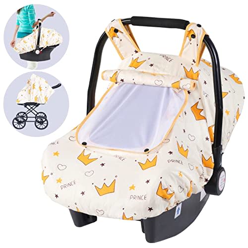 SMTTW Baby Car Seat Cover - Universal Fit, Snug, Breathable, Canopy for Boys/Girls, Ideal for All Seasons (Crown)