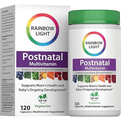Rainbow Light Postnatal Multivitamin for Women | Supports Mom’s Health & Baby’s Development Plus Immune Health with Vitamin C and Zinc | Superfoods Blend & Probiotics | 120 Vegetarian Capsules
