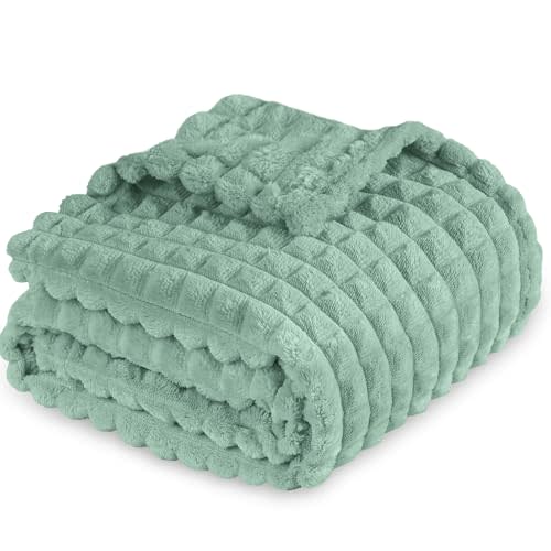 Yameishy Fleece Baby Blanket for Unisex, Ultra Soft Plush 3D Grid Square Design Blankets for Newborn Infant Kids Puppy Cat 30 x 40 Inch (Sage Green)
