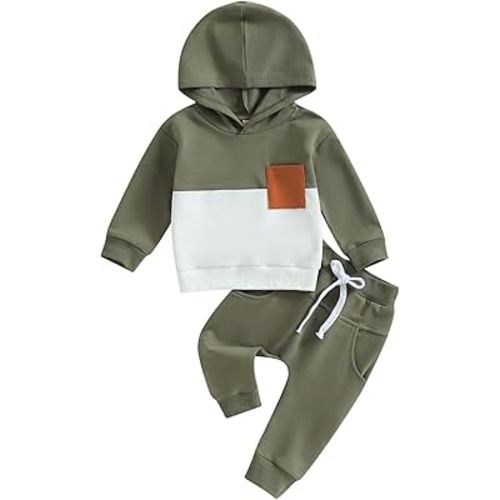Toddler Baby Boy Clothes Set Long Sleeve Contrast Color Hooded Tops Elastic Pants Cute Infant Newborn Fall Winter Outfit