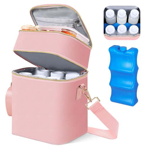 YESGIRL Breastmilk Cooler Bag with Ice pack Fits 6 Baby Bottles up to 9 Ounce, Insulated Baby Bottle Tote Bags, Double Layer Waterproof Leak-Proof with Shoulder Strap for Nursing &Working Mom