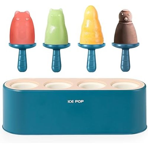 Popsicle Mold Set 4 Pieces Homemade Silicone Popsicle Maker Easy Release Ice Cream Molds Reusable DIY Pop Molds (Blue, WinterWonder Pops)