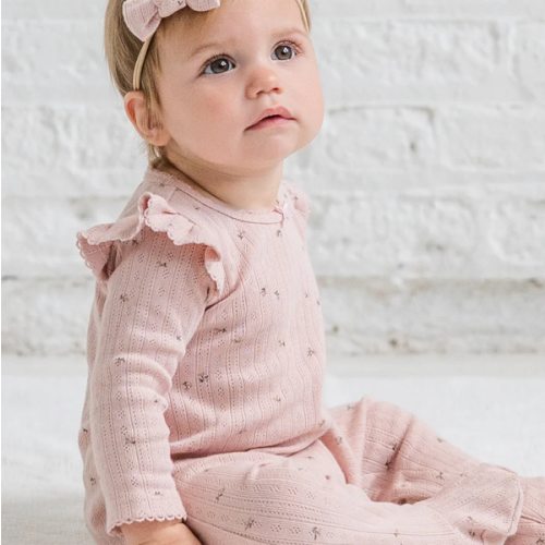 Addy Brushed Back Pointelle Flutter Sleeve Footed Romper