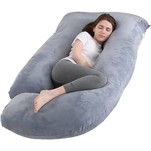 Jcickt Pregnancy Pillow J Shaped Full Body Pillow with Velvet Cover Grey Maternity Pillow for Pregnant Women,60 inch Full Body Pillows