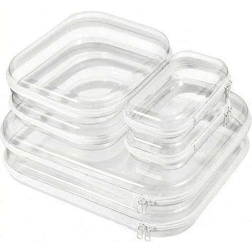 Clear Zipper Pouches, 6PCS Hard Shell Zipper Case,Clear Cosmetic Bag,Toiletry Pouch, Portable Waterproof Travel Organizer Bags for Cosmetics, Snacks, Puzzles (2L+2M+2S)