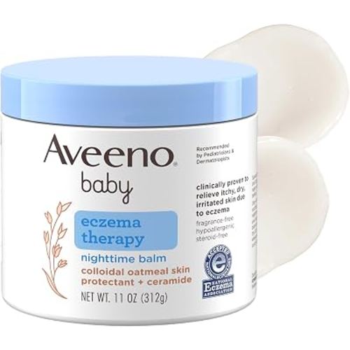 Aveeno Baby Eczema Therapy Nighttime Body Balm, Hypoallergenic, 11 oz | Made with Colloidal Oat & Ceramides, Soothes Dry, Itchy Skin Due to Eczema, HSA/FSA Eligible, No Added Fragrances or Steroids