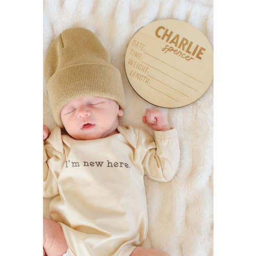 Personalized Birth Stats Wood Announcement Sign | Modern Bold Duo