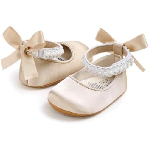 Baby Girls Mary Jane Flats Non-Slip Soft Sole Infant Newborn Walking Shoes Princess Wedding Dress Shoe
