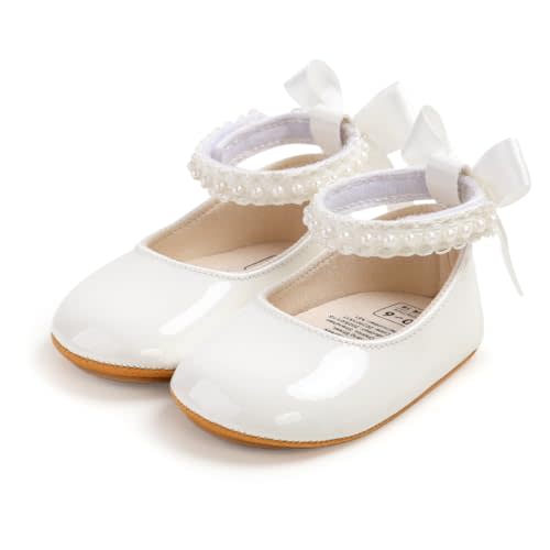 Baby Girls Mary Jane Flats Wedding Uniform Dress Shoes Soft Anti-Slip Sole Infant Newborn Crib First Walkers Prewalker Shoe