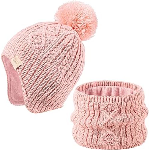 Baby Beanie Hat, Winter Warm Knit Cap and Scarf Set with Pom Pom for Girls, Toddler Winter Hat(0-36months)