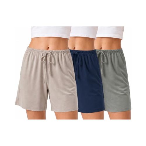 BAMBOO COOL Women's Pajama Shorts with Pockets 3 Pack | Soft Bamboo Rayon, Breathable Moisture-Wicking, Adjustable Drawstring Waist for Sleeping and Lounging at Home