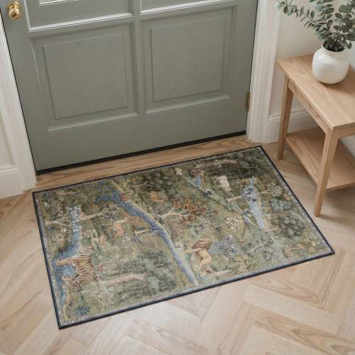 Wefto Washable Vintage Jungle  Animals and Willow Sage Rug