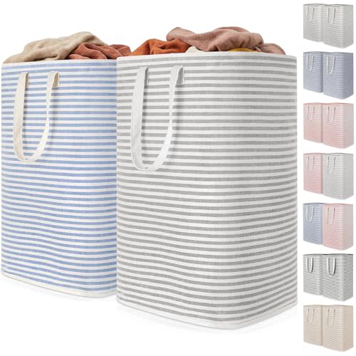 Lifewit 2 Pack Laundry Basket 80L Each, Collapsible Clothes Hamper with Reinforced Handles, Freestanding Waterproof Design for Bedroom and Laundry Room, Grey&Blue 160L Total
