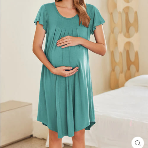 Ekouaer Nursing Nightown Labor and Delivery Gown for Hospital Pleated Breastfeeding Dress Short Sleeve Maternity Sleepwear