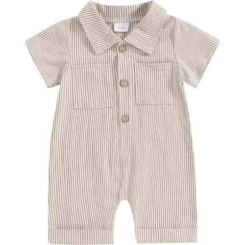 Honganda Newborn Baby Boy Summer Jumpsuit Short Sleeve Button Down Cotton Linen Shirt Romper Gentleman One Piece Outfit