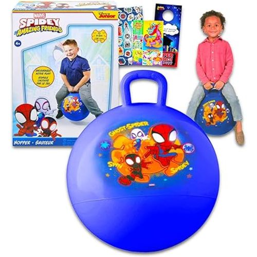 Marvel Spidey & Friends Hopper Ball Outdoor Toy Set - Bundle Includes Spidey & Friends 15" Hopper Ball for Boys and Girls Outdoor Activities, Parties Plus Stickers, More | Spiderman Outdoor Toys