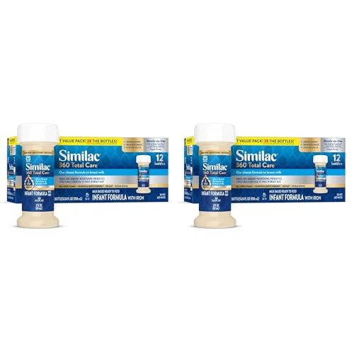 Similac 360 Total Care Infant Formula, Has 5 HMO Prebiotics, Our Closest Prebiotic Blend to Breast Milk, Non-GMO,‡ Baby Formula, Ready to Feed, 2-fl-oz Bottle, Pack of 24