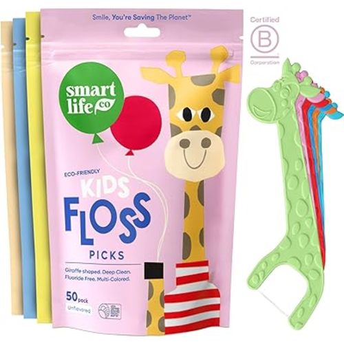 SmartLifeco Eco-Friendly Kids Flossers (200ct) - Dental Floss Picks for Children Made with Straw Wheat, Fluoride & PFA Free, Toothpick Flossing Sticks for Toddler Teeth, No Shred Thread, Unflavored