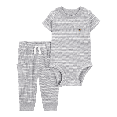 Baby 2-Piece Striped Waffle Knit Bodysuit Pant Set - Heather - Carter's | Carter's