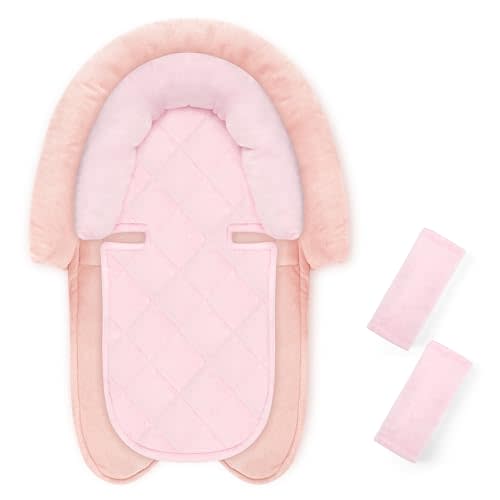Baby Car Seat Head Body Support & Strap Covers, 2 in 1 Infant Car Seat Insert, Reversible Soft Breathable Newborn Cushion Pads for Preemie, Perfect for Baby Carseats, Strollers, Swings (Light Pink)