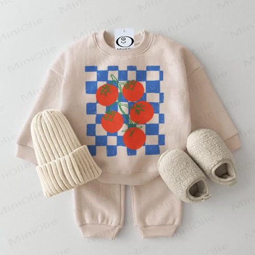 Baby Tomato Checkerboard 2-piece Beige Set