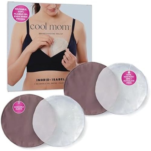 Ingrid & Isabel | Cool Mom Reusable Hot & Cold Ice Packs for Breastfeeding | Nursing Relief, Lactation Support, & Postpartum Essentials (2 Ice Packs, 2 Covers)