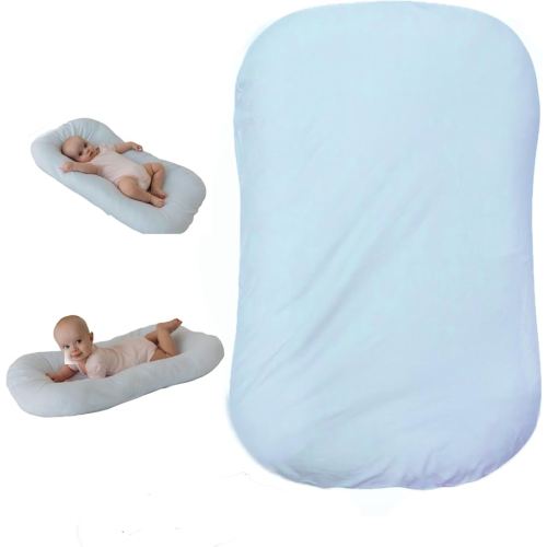 Aila + Aiden Baby Lounger | Organic Cotton Infant Lounger | Adjustable & Portable Floor Lounger | Supervised Use | Soft, Breathable, Washable Cover - Snuggle Collection - (Blue)