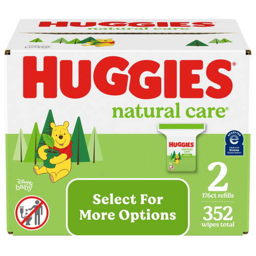 Huggies Natural Care Sensitive Baby Wipes, 2 Refills, 352 Ct, Unscented, Hypoallergenic, Dermatologist Tested