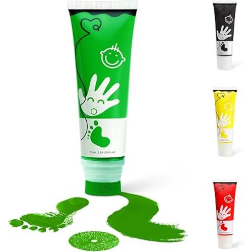 Baby Hand and Footprint Paint with Sponge Head, 2.54 fl oz, Non-Toxic & Acid-Free, Washable Baby Safe Paint for Newborn Keepsakes, Dog Nose & Paw Prints, Ideal New Mom Gift - Green