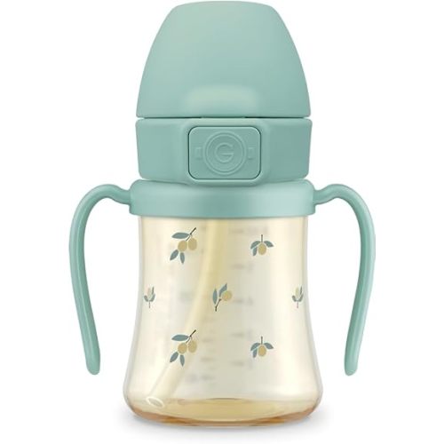 GROSMIMI Flip Top Spill Proof Sippy Cup, PPSU, BPA Free, 6 oz, Stage 2 Straw for Toddlers (Olive)