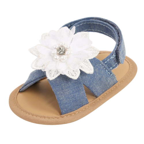 eileial Infant Baby Girls Summer Sandals with Flower Bowknot Soft Sole Wedding Dress Flats Newborn First Walkers Crib Dress Shoes,Blue 4