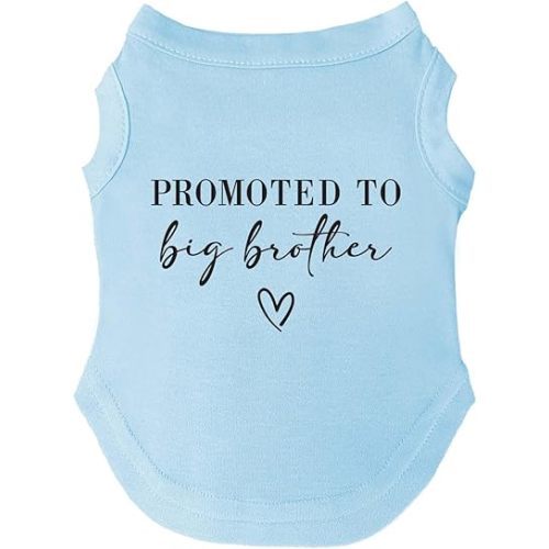 Promoted to Big Brother Boho Dog Tee Shirt | Sleeveless | Pregnancy Announcement | New Baby | Gender Reveal | Photoshoot (Baby Blue, X-Large 691)