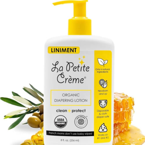 La Petite Creme French Premium Diapering Lotion - Diaper Cream Alternative to Baby Wipes - Gentle Moisturizer & Skin Cleanser with USDA Certified Organic Ingredients - Baby Essentials (8 oz)