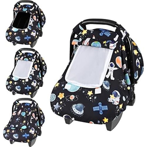 Baby Car Seat Cover, Windproof Carseat Cover for Infant Girls, Infant Warm Carseat Canopy with Double Layer Fabric for Winter, Compatible with Most Baby Car Seat, Space