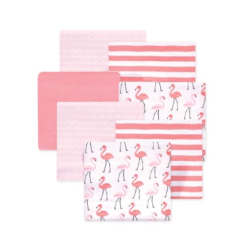 Little Treasure Hudson Baby Cotton Poly Flannel Receiving Blankets Multipack, Pink Flamingos, 30x30 inches