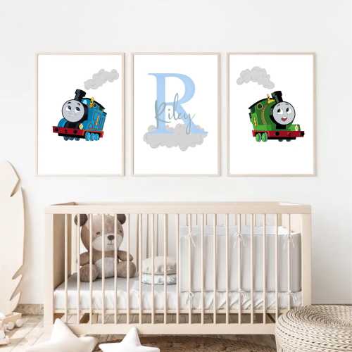 Custom Personalised Thomas and Percy Nursery or Kids Room Prints Blue