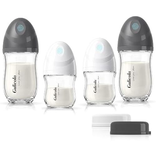Gulicola Natural Glass Baby Bottles Set 4 Pack, Newborn Boy Breastfeeding Bottles with Slow Flow Nipples, 0 Months+, 3 oz & 5 oz - Black/White